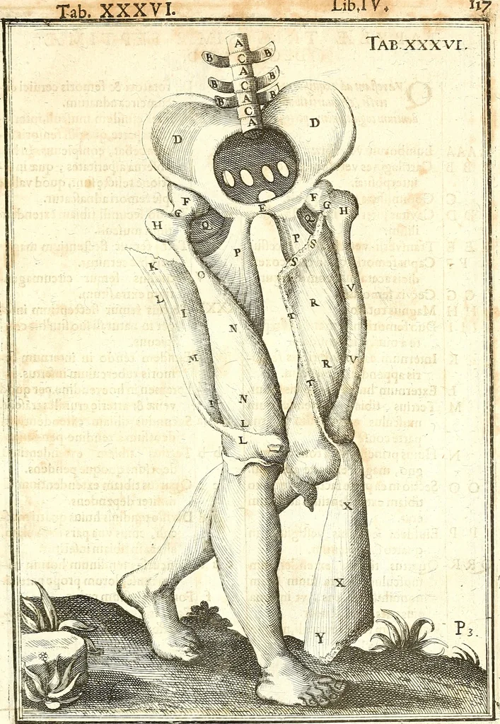 An illustration from Adriani Spigelii ... De humani corporis fabrica libri decem, tabulis XCIIX aeri incisis elegantissimis, nec antehac visis exornati. Serenissimo Ioanni Cornelio Venetiarum duci dicati : opus posthumum : Daniel Bucretius Vratislaviensis Philos. & Medic. D, 1632, leaf 546