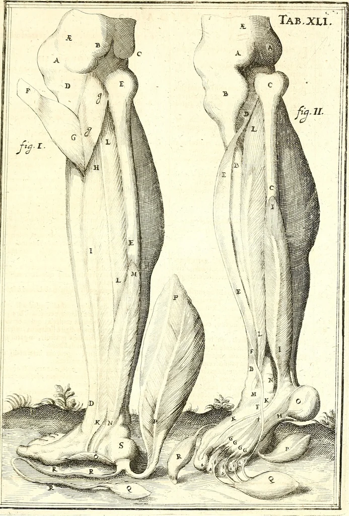 An illustration from Adriani Spigelii ... De humani corporis fabrica libri decem, tabulis XCIIX aeri incisis elegantissimis, nec antehac visis exornati. Serenissimo Ioanni Cornelio Venetiarum duci dicati : opus posthumum : Daniel Bucretius Vratislaviensis Philos. & Medic. D, 1632, leaf 556