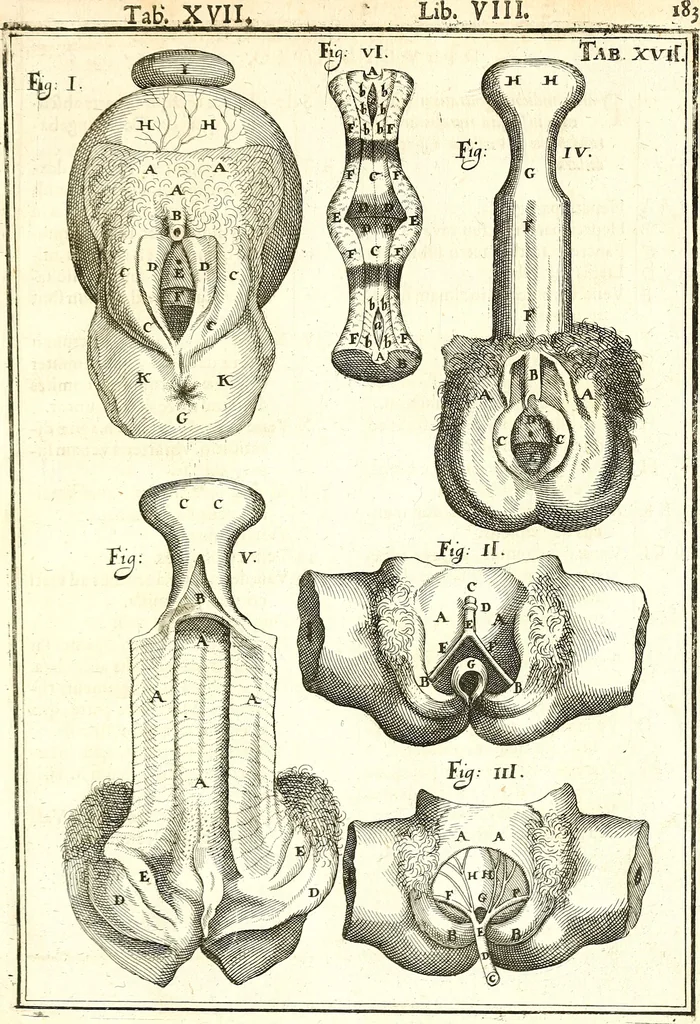 An illustration from Adriani Spigelii ... De humani corporis fabrica libri decem, tabulis XCIIX aeri incisis elegantissimis, nec antehac visis exornati. Serenissimo Ioanni Cornelio Venetiarum duci dicati : opus posthumum : Daniel Bucretius Vratislaviensis Philos. & Medic. D, 1632, leaf 612