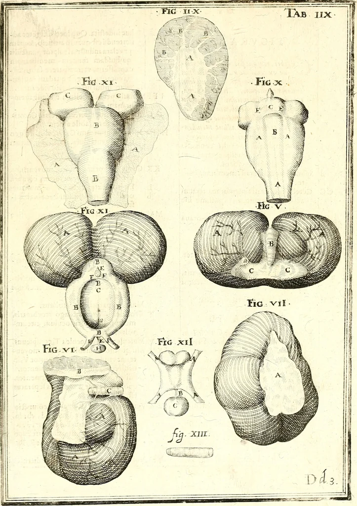 An illustration from Adriani Spigelii ... De humani corporis fabrica libri decem, tabulis XCIIX aeri incisis elegantissimis, nec antehac visis exornati. Serenissimo Ioanni Cornelio Venetiarum duci dicati : opus posthumum : Daniel Bucretius Vratislaviensis Philos. & Medic. D, 1632, leaf 642