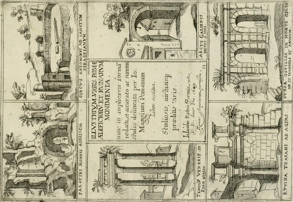 An illustration from Aedificiorum et ruinarum Romae ex antiquis atque hodiernis monimentis liber primus[-seco[n]dus], 1649, leaf 54