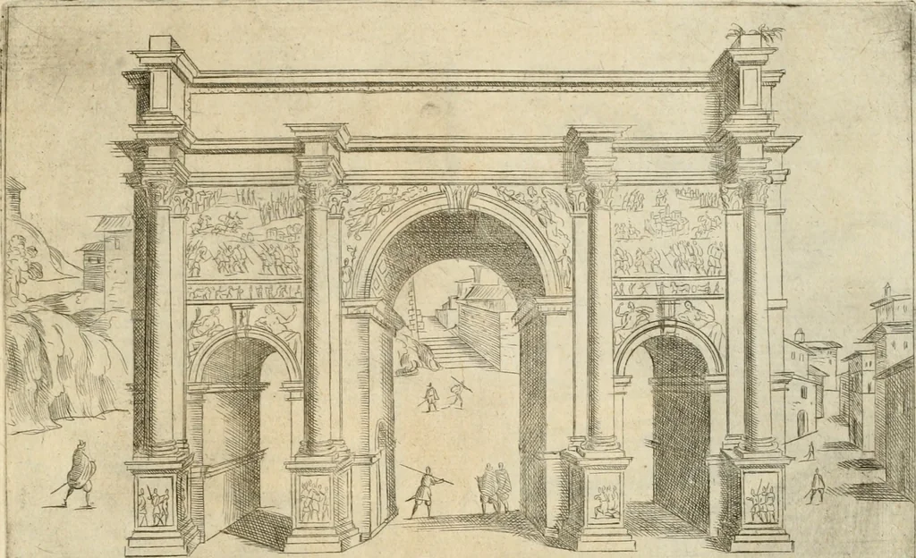 An illustration from Aedificiorum et ruinarum Romae ex antiquis atque hodiernis monimentis liber primus[-seco[n]dus], 1649, leaf 84