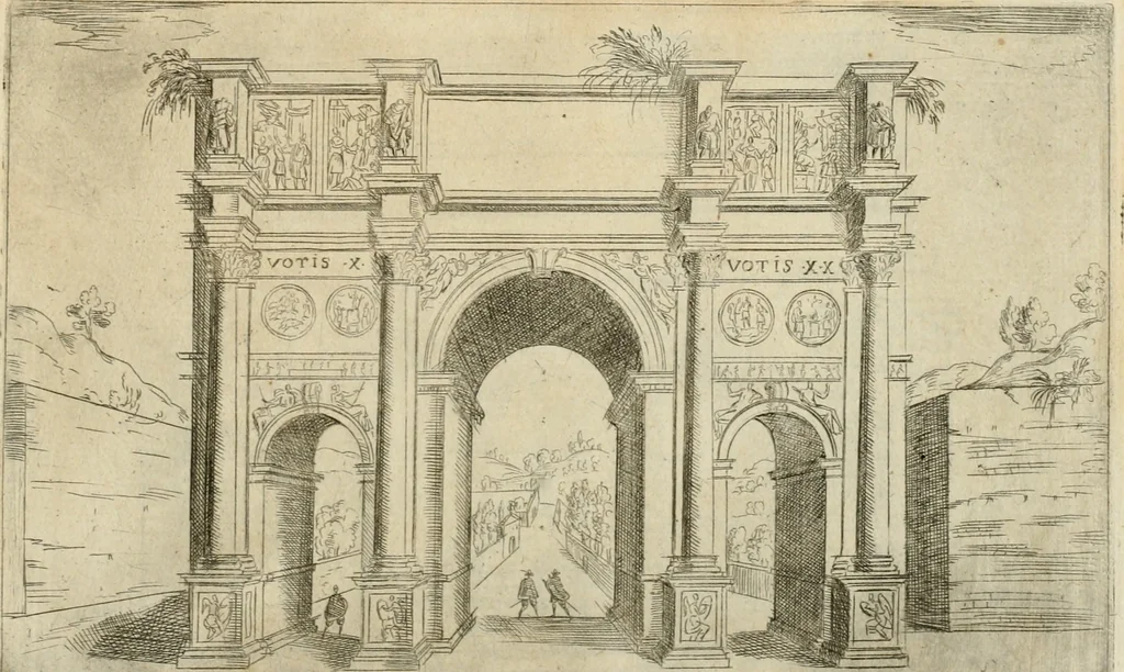 An illustration from Aedificiorum et ruinarum Romae ex antiquis atque hodiernis monimentis liber primus[-seco[n]dus], 1649, leaf 84