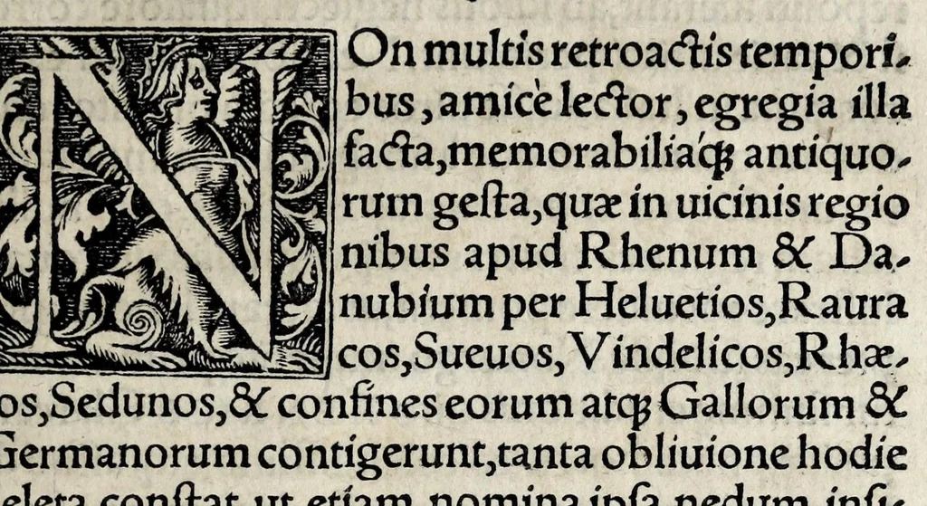 An illustration from Aegidii Tschvdi claronensis, viri apvd Helvetios clarissimi, De prisca ac uera Alpina Rhaetia : cum caetero Alpinarum gentium tractu, nobilis ac erudita ex optimis quibusq[ue] ac probatissimis autoribus descriptio, 1538, leaf 15