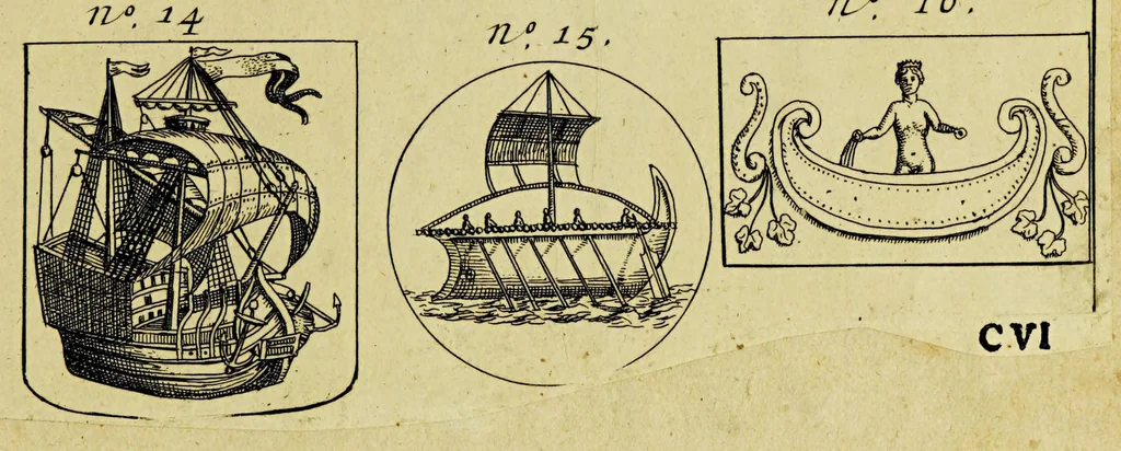 An illustration from Aeloude en hedendaegsche scheeps-bouw en bestier: : waer in wijtloopigh wert verhandelt de wijze van scheeps-timmeren, by Grieken en Romeynen: scheeps-oeffeningen, strijden, tucht, straffe, wetten, en gewoonten. Beneffens evenmatige grootheden van schepen onses tijts, ontleet in alle hare deelen: verschil van bouwen tusschen uitheemschen en onzen landaert, Indisch vaertuygh: galey-bouw: hedendaegsche scheeps-plichten: verrijckt met een reex verklaerde zee-mans spreeck-woorden en benamingen. Doorgaens mit vele kopere platen., 1671, leaf 793