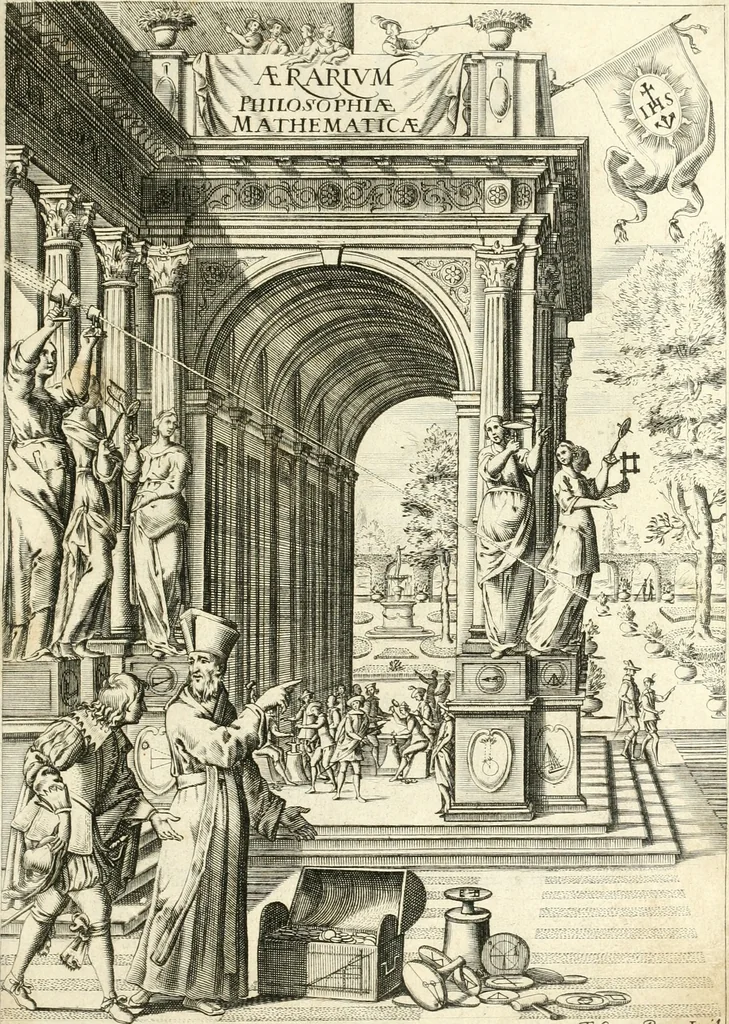 An illustration from Aerarium philosophiae mathematicae : in quo elementa philosophiae geometricae de planis, curuis, & solidis figuris applicata et ornata ... in tres tomos distributa sunt : intercessere ingeniosae inuentionis exodia horaria ..., 1648, leaf 4