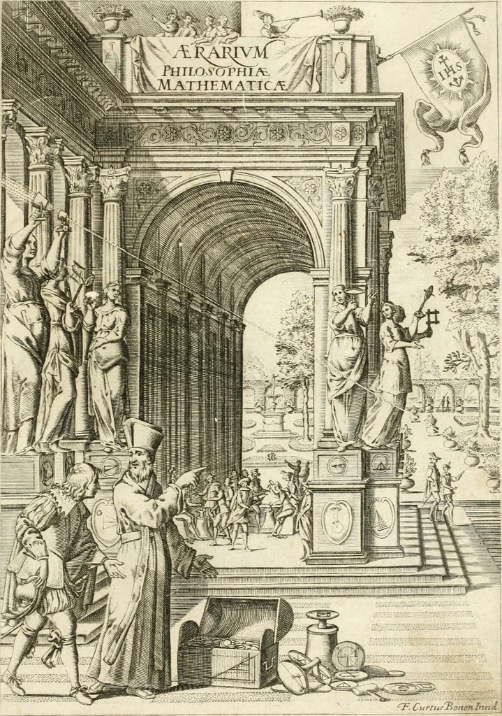 An illustration from Aerarium philosophiae mathematicae : in quo elementa philosophiae geometricae de planis, curuis, & solidis figuris applicata et ornata ... in tres tomos distributa sunt : intercessere ingeniosae inuentionis exodia horaria ..., 1648, leaf 4