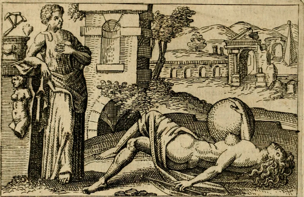 An illustration from Aereoplastes theo-sophicus, sive, Eicones mysticae : rarâ solertiâ, ac sagacitate singulari effictae, eaqu[ue] aere incisae ..., 1620, leaf 113