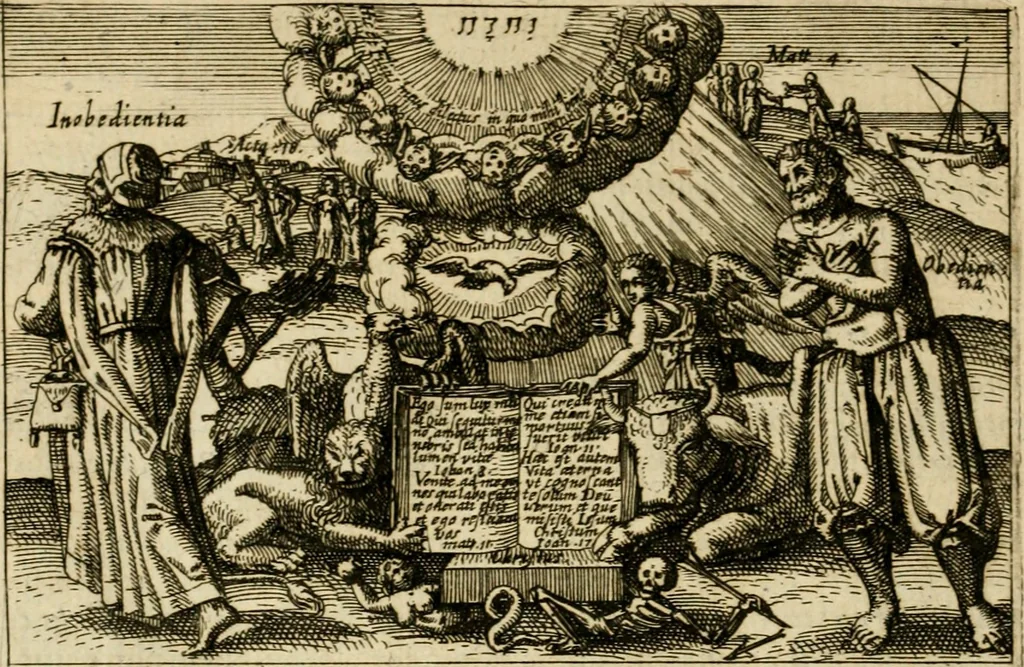 An illustration from Aereoplastes theo-sophicus, sive, Eicones mysticae : rarâ solertiâ, ac sagacitate singulari effictae, eaqu[ue] aere incisae ..., 1620, leaf 185