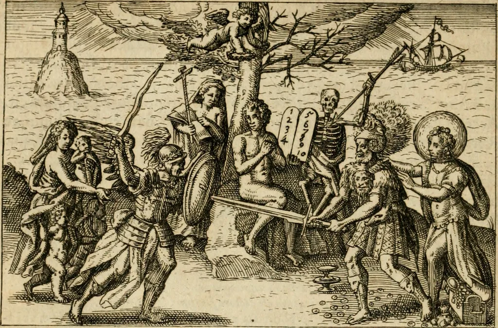 An illustration from Aereoplastes theo-sophicus, sive, Eicones mysticae : rarâ solertiâ, ac sagacitate singulari effictae, eaqu[ue] aere incisae ..., 1620, leaf 193