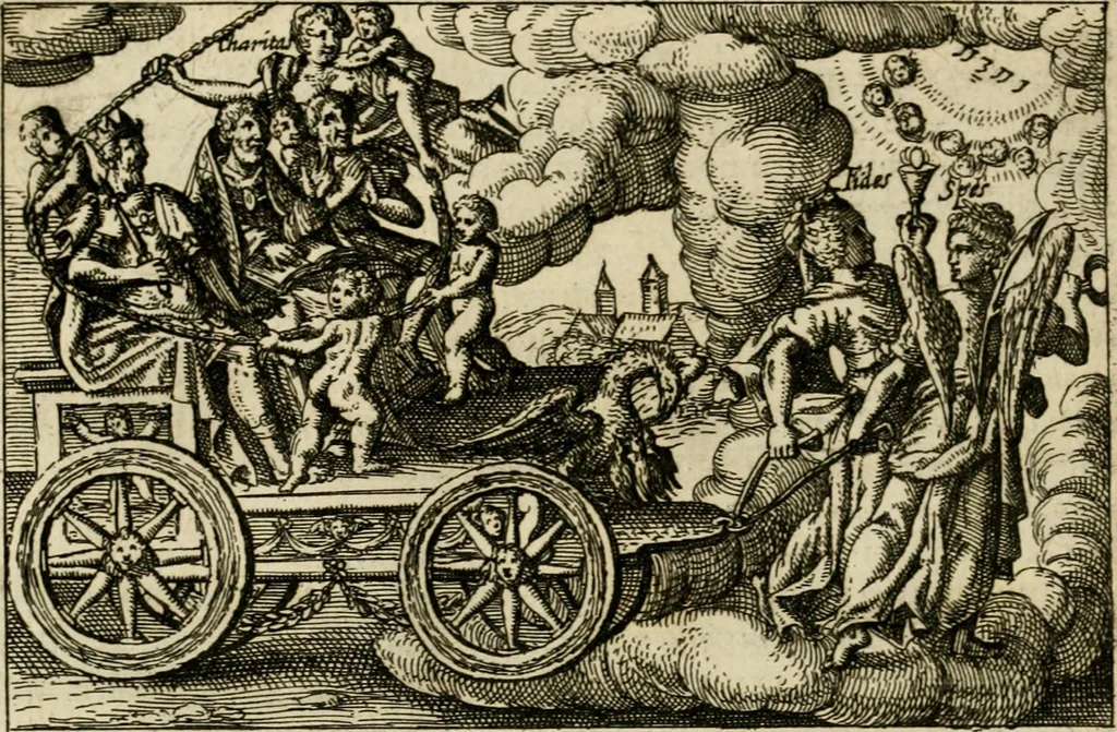 An illustration from Aereoplastes theo-sophicus, sive, Eicones mysticae : rarâ solertiâ, ac sagacitate singulari effictae, eaqu[ue] aere incisae ..., 1620, leaf 43