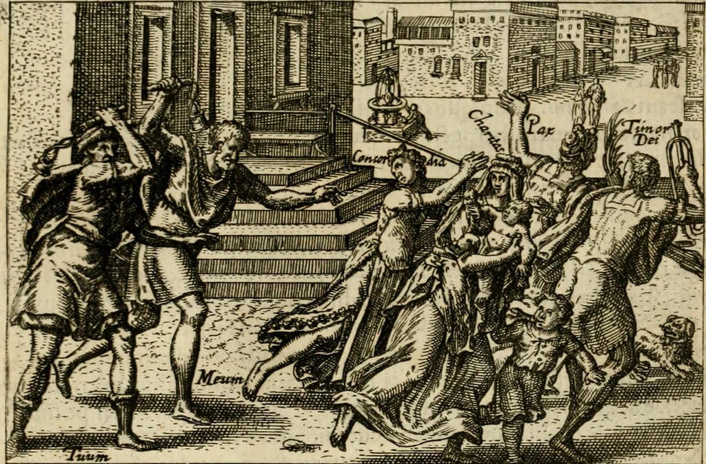 An illustration from Aereoplastes theo-sophicus, sive, Eicones mysticae : rarâ solertiâ, ac sagacitate singulari effictae, eaqu[ue] aere incisae ..., 1620, leaf 45