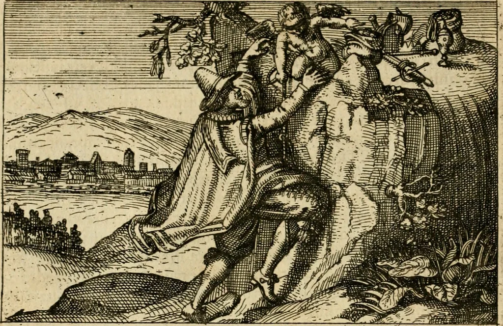 An illustration from Aereoplastes theo-sophicus, sive, Eicones mysticae : rarâ solertiâ, ac sagacitate singulari effictae, eaqu[ue] aere incisae ..., 1620, leaf 63