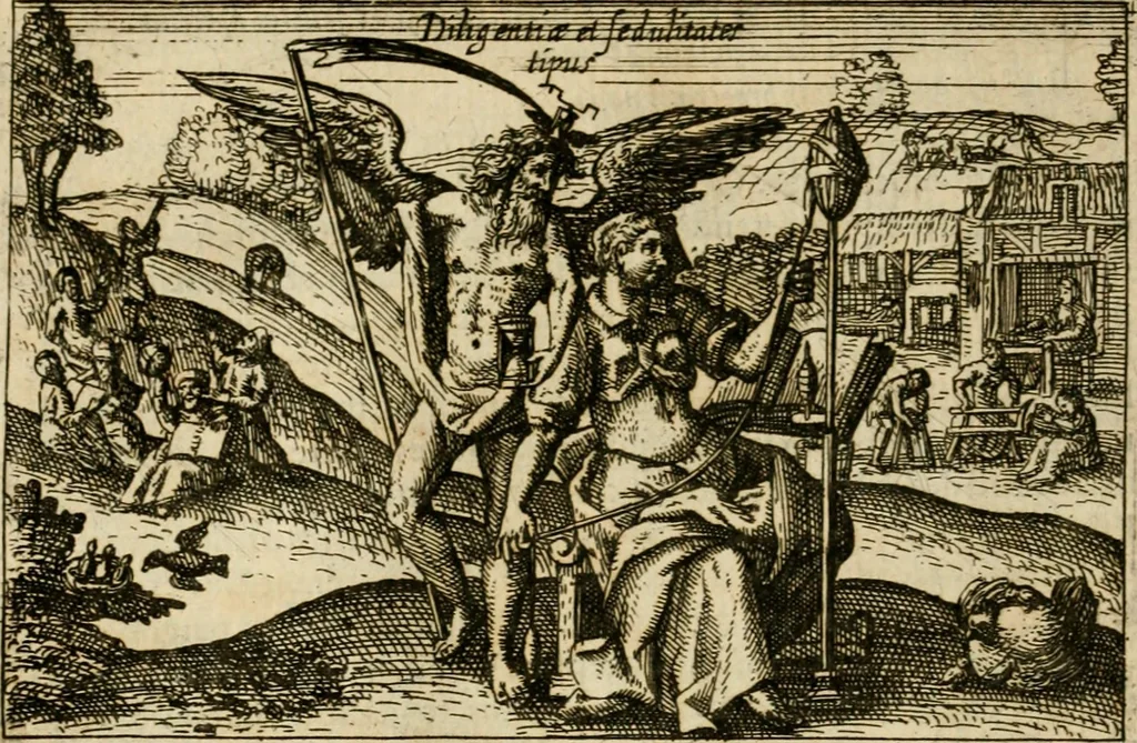 An illustration from Aereoplastes theo-sophicus, sive, Eicones mysticae : rarâ solertiâ, ac sagacitate singulari effictae, eaqu[ue] aere incisae ..., 1620, leaf 77
