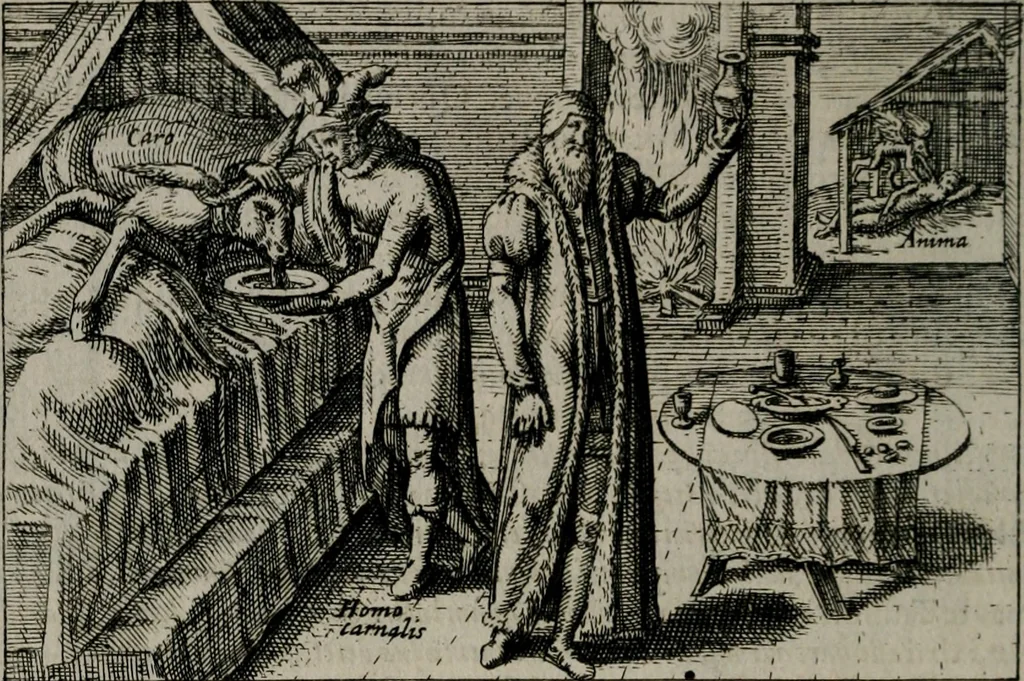 An illustration from Aereoplastes theo-sophicus, sive, Eicones mysticae : rarâ solertiâ, ac sagacitate singulari effictae eæq́[ue] æri incisæ : integram veræ theosophias rationem mirâ dexteritate adumbrantes : euolutione Latinâ ex Sacris Scripturis, sanctis patribus, philosophis, oratoribus, historicis ac poëtis tàm Græcis quàm Latinis Christianis iuxtà atq[ue]; gentibus nunc illuminatæ, ac bonorum bono editæ, 1620, leaf 101