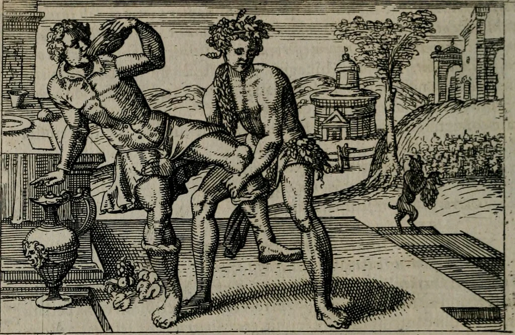 An illustration from Aereoplastes theo-sophicus, sive, Eicones mysticae : rarâ solertiâ, ac sagacitate singulari effictae eæq́[ue] æri incisæ : integram veræ theosophias rationem mirâ dexteritate adumbrantes : euolutione Latinâ ex Sacris Scripturis, sanctis patribus, philosophis, oratoribus, historicis ac poëtis tàm Græcis quàm Latinis Christianis iuxtà atq[ue]; gentibus nunc illuminatæ, ac bonorum bono editæ, 1620, leaf 103