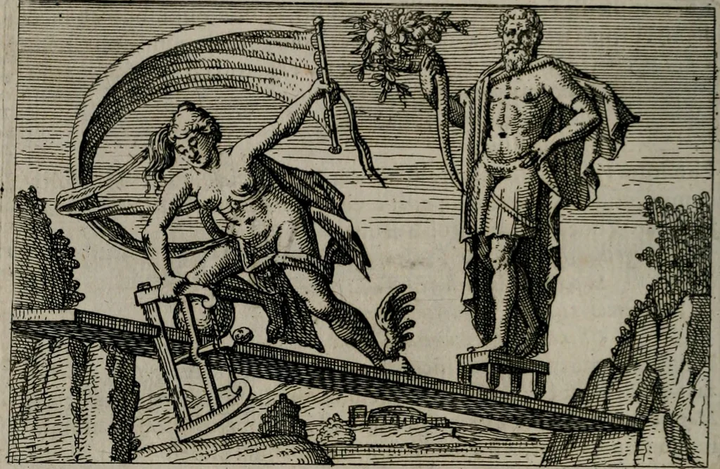 An illustration from Aereoplastes theo-sophicus, sive, Eicones mysticae : rarâ solertiâ, ac sagacitate singulari effictae eæq́[ue] æri incisæ : integram veræ theosophias rationem mirâ dexteritate adumbrantes : euolutione Latinâ ex Sacris Scripturis, sanctis patribus, philosophis, oratoribus, historicis ac poëtis tàm Græcis quàm Latinis Christianis iuxtà atq[ue]; gentibus nunc illuminatæ, ac bonorum bono editæ, 1620, leaf 119
