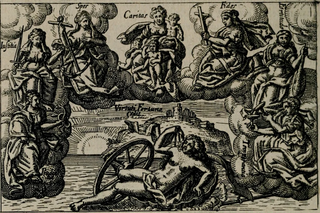An illustration from Aereoplastes theo-sophicus, sive, Eicones mysticae : rarâ solertiâ, ac sagacitate singulari effictae eæq́[ue] æri incisæ : integram veræ theosophias rationem mirâ dexteritate adumbrantes : euolutione Latinâ ex Sacris Scripturis, sanctis patribus, philosophis, oratoribus, historicis ac poëtis tàm Græcis quàm Latinis Christianis iuxtà atq[ue]; gentibus nunc illuminatæ, ac bonorum bono editæ, 1620, leaf 127