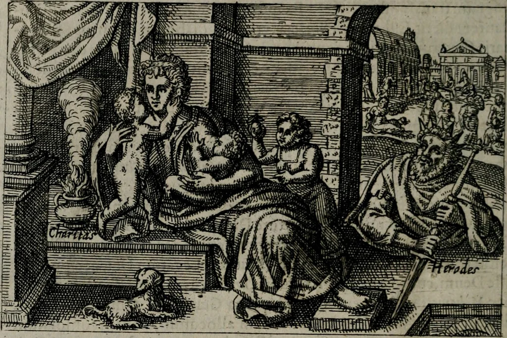 An illustration from Aereoplastes theo-sophicus, sive, Eicones mysticae : rarâ solertiâ, ac sagacitate singulari effictae eæq́[ue] æri incisæ : integram veræ theosophias rationem mirâ dexteritate adumbrantes : euolutione Latinâ ex Sacris Scripturis, sanctis patribus, philosophis, oratoribus, historicis ac poëtis tàm Græcis quàm Latinis Christianis iuxtà atq[ue]; gentibus nunc illuminatæ, ac bonorum bono editæ, 1620, leaf 141