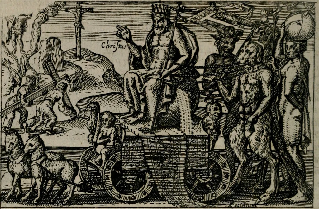 An illustration from Aereoplastes theo-sophicus, sive, Eicones mysticae : rarâ solertiâ, ac sagacitate singulari effictae eæq́[ue] æri incisæ : integram veræ theosophias rationem mirâ dexteritate adumbrantes : euolutione Latinâ ex Sacris Scripturis, sanctis patribus, philosophis, oratoribus, historicis ac poëtis tàm Græcis quàm Latinis Christianis iuxtà atq[ue]; gentibus nunc illuminatæ, ac bonorum bono editæ, 1620, leaf 157