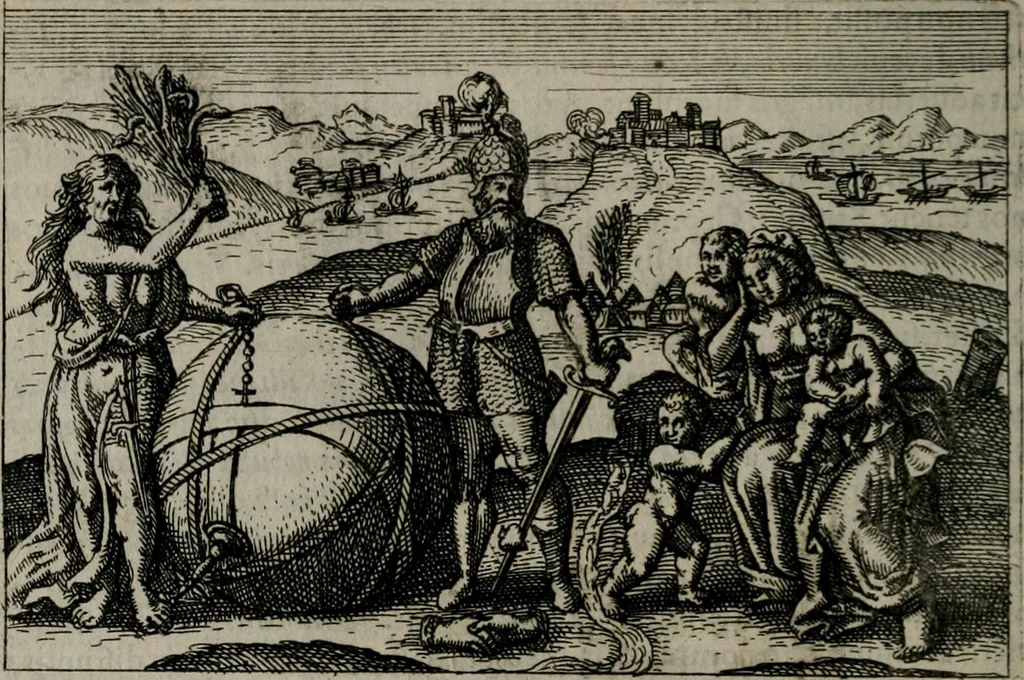 An illustration from Aereoplastes theo-sophicus, sive, Eicones mysticae : rarâ solertiâ, ac sagacitate singulari effictae eæq́[ue] æri incisæ : integram veræ theosophias rationem mirâ dexteritate adumbrantes : euolutione Latinâ ex Sacris Scripturis, sanctis patribus, philosophis, oratoribus, historicis ac poëtis tàm Græcis quàm Latinis Christianis iuxtà atq[ue]; gentibus nunc illuminatæ, ac bonorum bono editæ, 1620, leaf 171