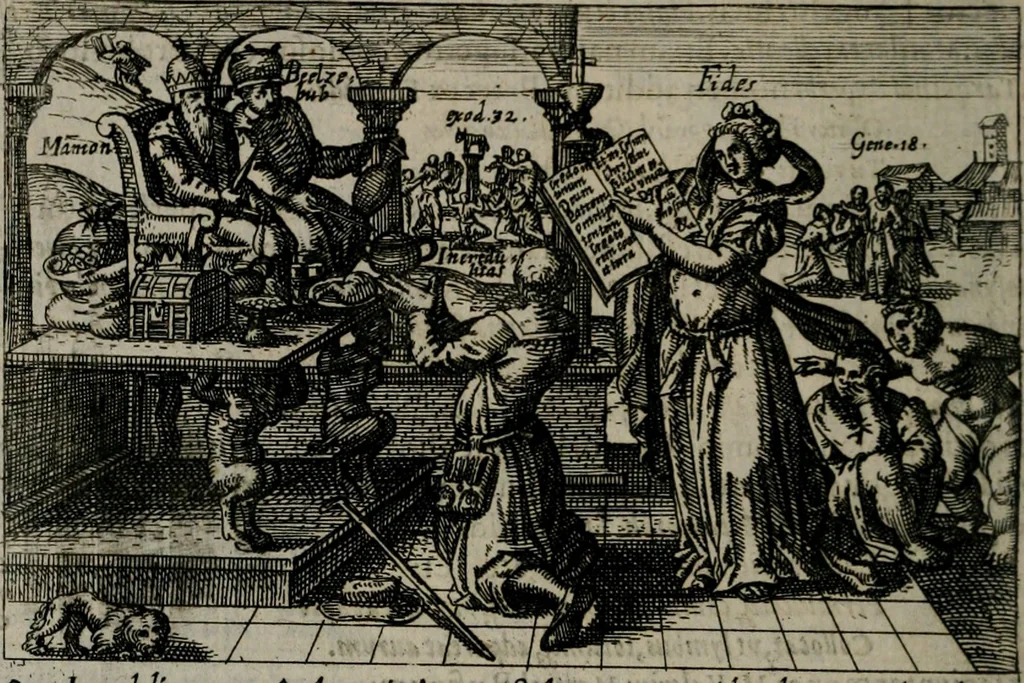 An illustration from Aereoplastes theo-sophicus, sive, Eicones mysticae : rarâ solertiâ, ac sagacitate singulari effictae eæq́[ue] æri incisæ : integram veræ theosophias rationem mirâ dexteritate adumbrantes : euolutione Latinâ ex Sacris Scripturis, sanctis patribus, philosophis, oratoribus, historicis ac poëtis tàm Græcis quàm Latinis Christianis iuxtà atq[ue]; gentibus nunc illuminatæ, ac bonorum bono editæ, 1620, leaf 177