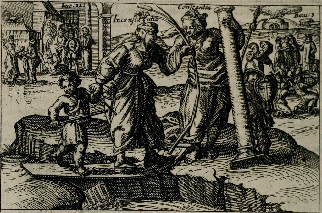 An illustration from Aereoplastes theo-sophicus, sive, Eicones mysticae : rarâ solertiâ, ac sagacitate singulari effictae eæq́[ue] æri incisæ : integram veræ theosophias rationem mirâ dexteritate adumbrantes : euolutione Latinâ ex Sacris Scripturis, sanctis patribus, philosophis, oratoribus, historicis ac poëtis tàm Græcis quàm Latinis Christianis iuxtà atq[ue]; gentibus nunc illuminatæ, ac bonorum bono editæ, 1620, leaf 181