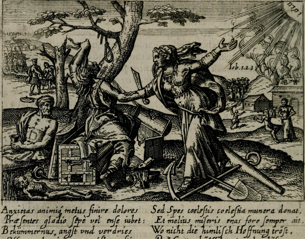 An illustration from Aereoplastes theo-sophicus, sive, Eicones mysticae : rarâ solertiâ, ac sagacitate singulari effictae eæq́[ue] æri incisæ : integram veræ theosophias rationem mirâ dexteritate adumbrantes : euolutione Latinâ ex Sacris Scripturis, sanctis patribus, philosophis, oratoribus, historicis ac poëtis tàm Græcis quàm Latinis Christianis iuxtà atq[ue]; gentibus nunc illuminatæ, ac bonorum bono editæ, 1620, leaf 183
