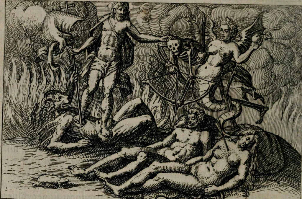 An illustration from Aereoplastes theo-sophicus, sive, Eicones mysticae : rarâ solertiâ, ac sagacitate singulari effictae eæq́[ue] æri incisæ : integram veræ theosophias rationem mirâ dexteritate adumbrantes : euolutione Latinâ ex Sacris Scripturis, sanctis patribus, philosophis, oratoribus, historicis ac poëtis tàm Græcis quàm Latinis Christianis iuxtà atq[ue]; gentibus nunc illuminatæ, ac bonorum bono editæ, 1620, leaf 189