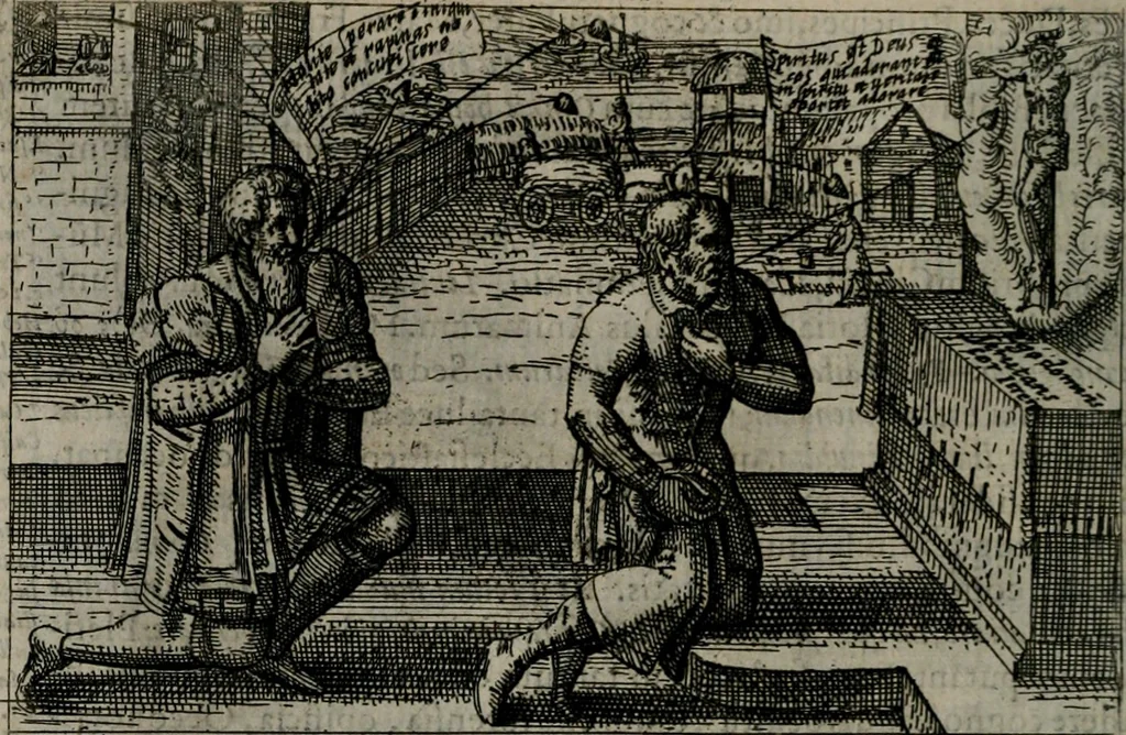 An illustration from Aereoplastes theo-sophicus, sive, Eicones mysticae : rarâ solertiâ, ac sagacitate singulari effictae eæq́[ue] æri incisæ : integram veræ theosophias rationem mirâ dexteritate adumbrantes : euolutione Latinâ ex Sacris Scripturis, sanctis patribus, philosophis, oratoribus, historicis ac poëtis tàm Græcis quàm Latinis Christianis iuxtà atq[ue]; gentibus nunc illuminatæ, ac bonorum bono editæ, 1620, leaf 201