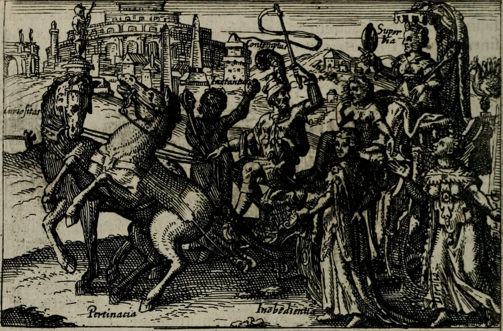 An illustration from Aereoplastes theo-sophicus, sive, Eicones mysticae : rarâ solertiâ, ac sagacitate singulari effictae eæq́[ue] æri incisæ : integram veræ theosophias rationem mirâ dexteritate adumbrantes : euolutione Latinâ ex Sacris Scripturis, sanctis patribus, philosophis, oratoribus, historicis ac poëtis tàm Græcis quàm Latinis Christianis iuxtà atq[ue]; gentibus nunc illuminatæ, ac bonorum bono editæ, 1620, leaf 27