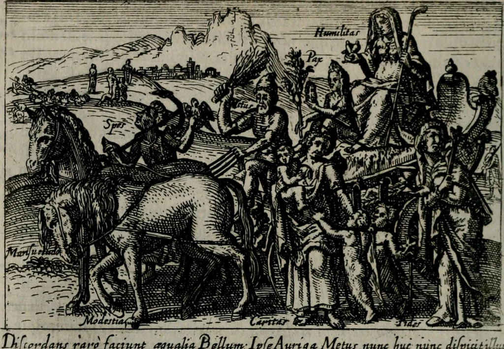 An illustration from Aereoplastes theo-sophicus, sive, Eicones mysticae : rarâ solertiâ, ac sagacitate singulari effictae eæq́[ue] æri incisæ : integram veræ theosophias rationem mirâ dexteritate adumbrantes : euolutione Latinâ ex Sacris Scripturis, sanctis patribus, philosophis, oratoribus, historicis ac poëtis tàm Græcis quàm Latinis Christianis iuxtà atq[ue]; gentibus nunc illuminatæ, ac bonorum bono editæ, 1620, leaf 35