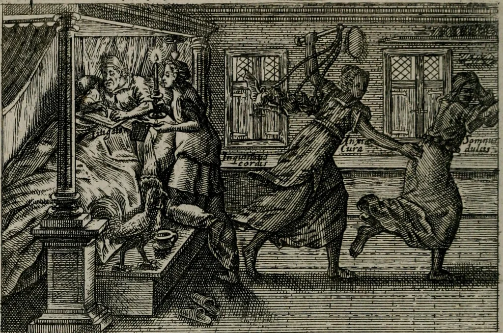 An illustration from Aereoplastes theo-sophicus, sive, Eicones mysticae : rarâ solertiâ, ac sagacitate singulari effictae eæq́[ue] æri incisæ : integram veræ theosophias rationem mirâ dexteritate adumbrantes : euolutione Latinâ ex Sacris Scripturis, sanctis patribus, philosophis, oratoribus, historicis ac poëtis tàm Græcis quàm Latinis Christianis iuxtà atq[ue]; gentibus nunc illuminatæ, ac bonorum bono editæ, 1620, leaf 57