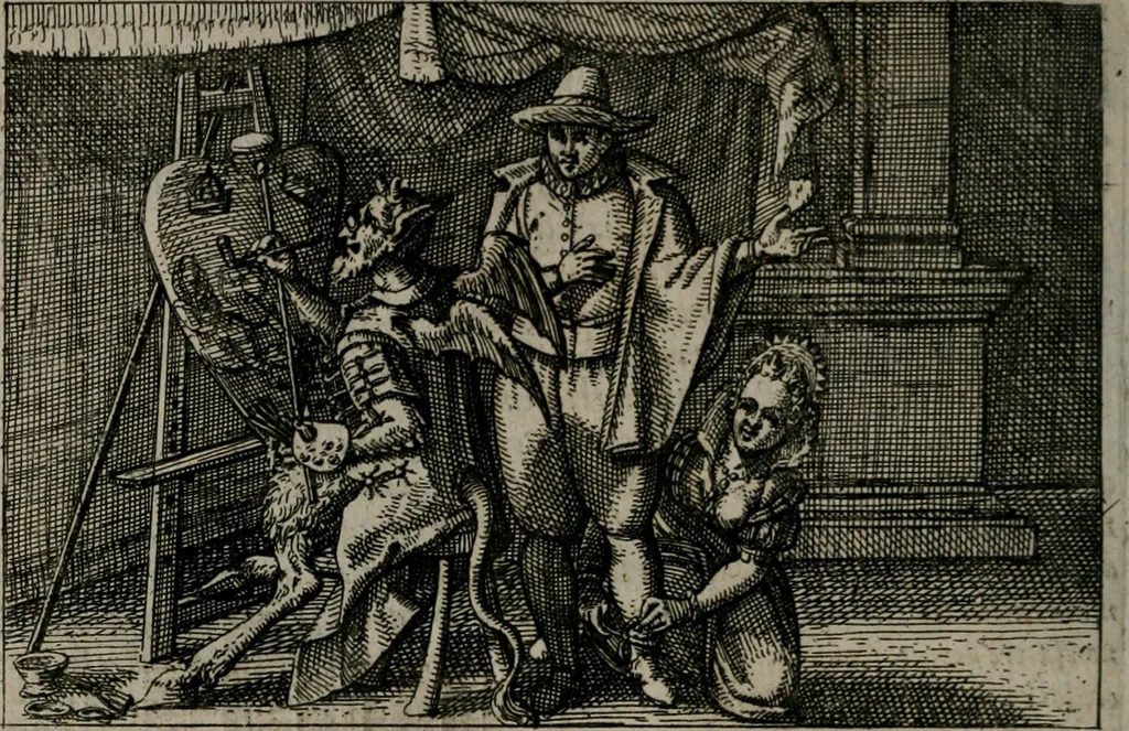 An illustration from Aereoplastes theo-sophicus, sive, Eicones mysticae : rarâ solertiâ, ac sagacitate singulari effictae eæq́[ue] æri incisæ : integram veræ theosophias rationem mirâ dexteritate adumbrantes : euolutione Latinâ ex Sacris Scripturis, sanctis patribus, philosophis, oratoribus, historicis ac poëtis tàm Græcis quàm Latinis Christianis iuxtà atq[ue]; gentibus nunc illuminatæ, ac bonorum bono editæ, 1620, leaf 63