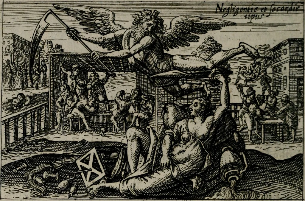 An illustration from Aereoplastes theo-sophicus, sive, Eicones mysticae : rarâ solertiâ, ac sagacitate singulari effictae eæq́[ue] æri incisæ : integram veræ theosophias rationem mirâ dexteritate adumbrantes : euolutione Latinâ ex Sacris Scripturis, sanctis patribus, philosophis, oratoribus, historicis ac poëtis tàm Græcis quàm Latinis Christianis iuxtà atq[ue]; gentibus nunc illuminatæ, ac bonorum bono editæ, 1620, leaf 83
