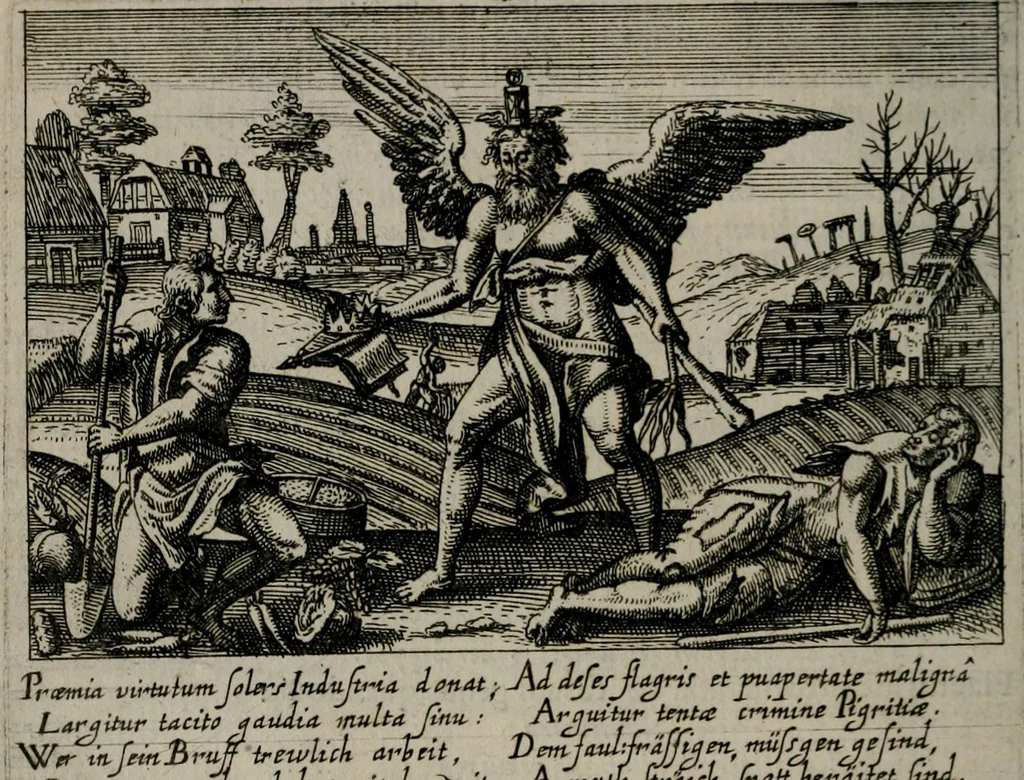 An illustration from Aereoplastes theo-sophicus, sive, Eicones mysticae : rarâ solertiâ, ac sagacitate singulari effictae eæq́[ue] æri incisæ : integram veræ theosophias rationem mirâ dexteritate adumbrantes : euolutione Latinâ ex Sacris Scripturis, sanctis patribus, philosophis, oratoribus, historicis ac poëtis tàm Græcis quàm Latinis Christianis iuxtà atq[ue]; gentibus nunc illuminatæ, ac bonorum bono editæ, 1620, leaf 87