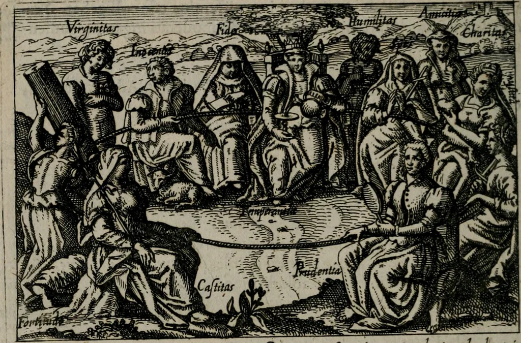An illustration from Aereoplastes theo-sophicus, sive, Eicones mysticae : rarâ solertiâ, ac sagacitate singulari effictae eæq́[ue] æri incisæ : integram veræ theosophias rationem mirâ dexteritate adumbrantes : euolutione Latinâ ex Sacris Scripturis, sanctis patribus, philosophis, oratoribus, historicis ac poëtis tàm Græcis quàm Latinis Christianis iuxtà atq[ue]; gentibus nunc illuminatæ, ac bonorum bono editæ, 1620, leaf 91