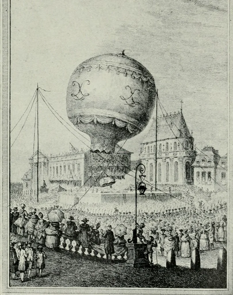 An illustration from Aeronautica; or, The history of aviation and aerostation, told in contemporary autograph letters, books, broadsides, drawings, engravings, manuscripts, newspapers, paintings, posters, press notices, etc., dating from the year 1557 to 1880, 1900, leaf 24