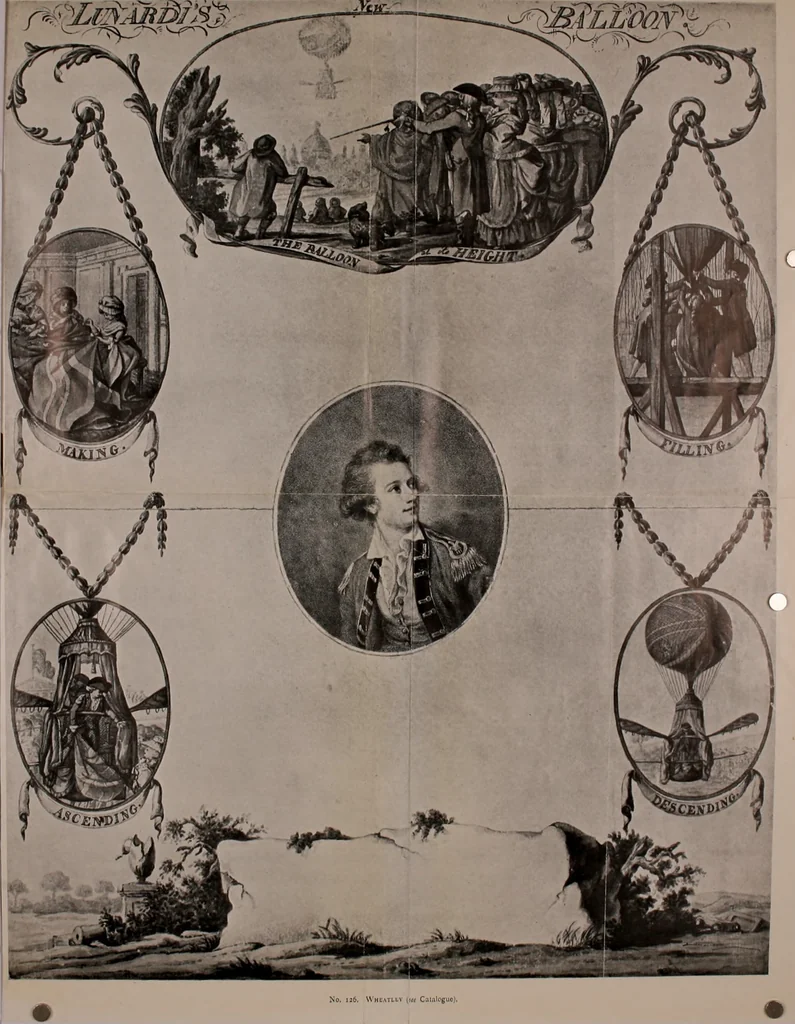 An illustration from Aeronautica; or, The history of aviation and aerostation, told in contemporary autograph letters, books, broadsides, drawings, engravings, manuscripts, newspapers, paintings, posters, press notices, etc., dating from the year 1557 to 1880, 1900, leaf 35