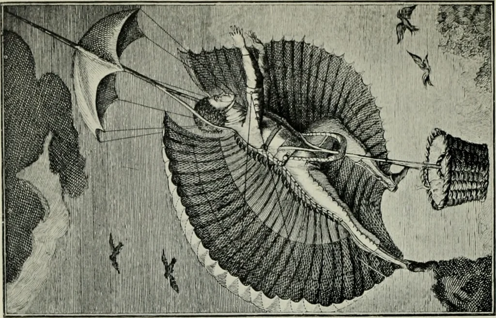 An illustration from Aeronautica; or, The history of aviation and aerostation, told in contemporary autograph letters, books, broadsides, drawings, engravings, manuscripts, newspapers, paintings, posters, press notices, etc., dating from the year 1557 to 1880, 1900, leaf 9