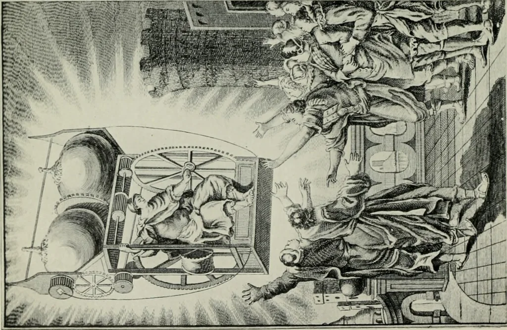 An illustration from Aeronautica; or, The history of aviation and aerostation, told in contemporary autograph letters, books, broadsides, drawings, engravings, manuscripts, newspapers, paintings, posters, press notices, etc., dating from the year 1557 to 1880, 1900, leaf 9