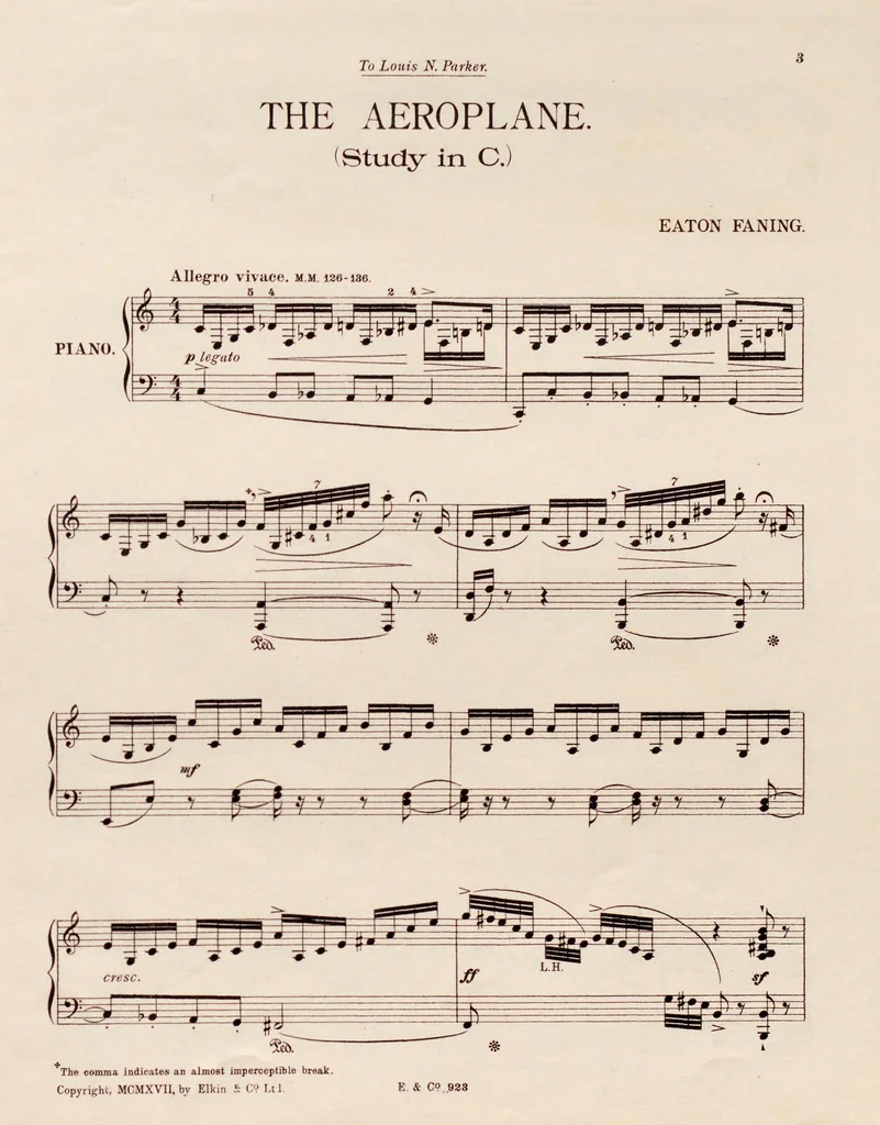 An illustration from The aeroplane : study in C for the pianoforte, 1917, leaf 3