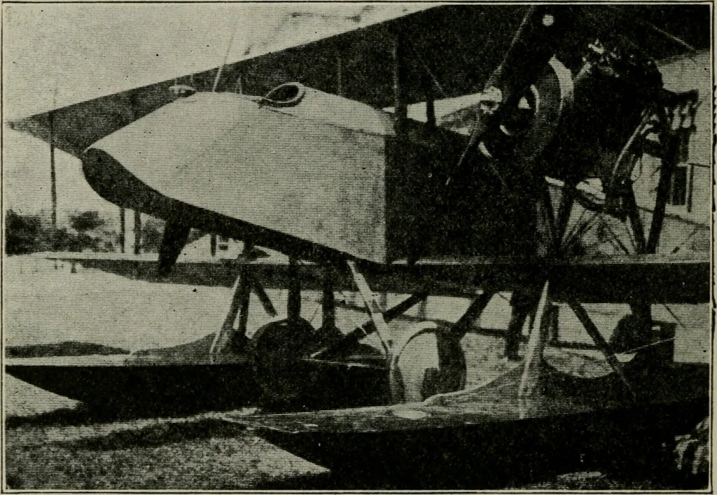 An illustration from Aeroplane construction and operation; including notes on aeroplane design and aerodynamic calculation, materials, etc. A comprehensive illustrated manual of instruction for aeroplane constructors, aviators, aero-mechanics, flight officers and students. Adapted either for schools or home study, 1918, leaf 57