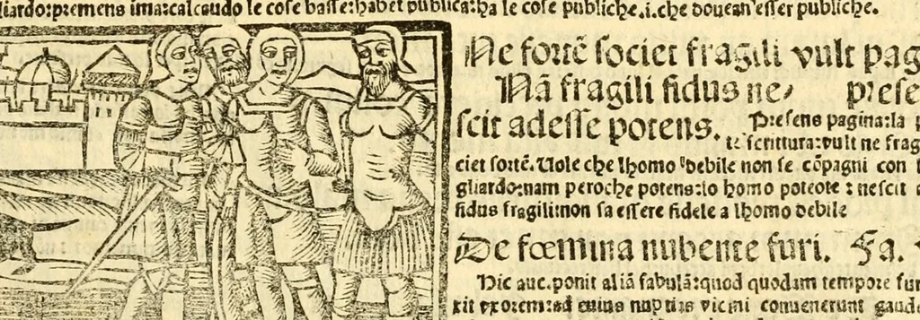 An illustration from Aesopi fabvlae cvm vvlgari interpretatione : et figuris nouissime omni cura, & diligentia emendatae, 1557, leaf 25