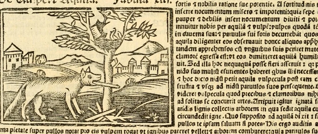 An illustration from Aesopi fabvlae cvm vvlgari interpretatione : et figuris nouissime omni cura, & diligentia emendatae, 1557, leaf 30