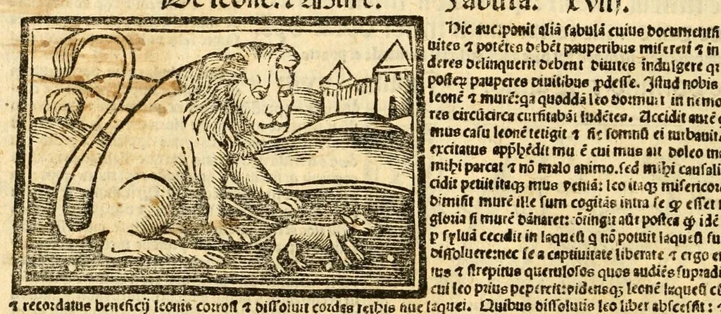 An illustration from Aesopi fabvlae cvm vvlgari interpretatione : et figuris nouissime omni cura, & diligentia emendatae, 1557, leaf 34
