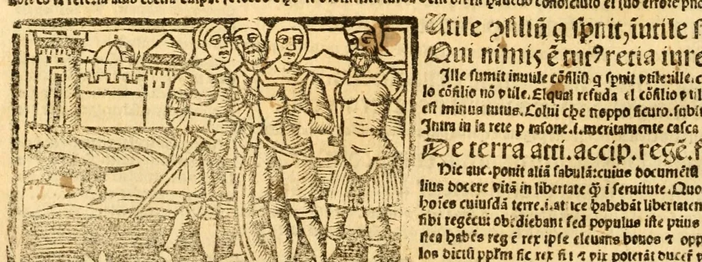 An illustration from Aesopi fabvlae cvm vvlgari interpretatione : et figuris nouissime omni cura, & diligentia emendatae, 1557, leaf 36