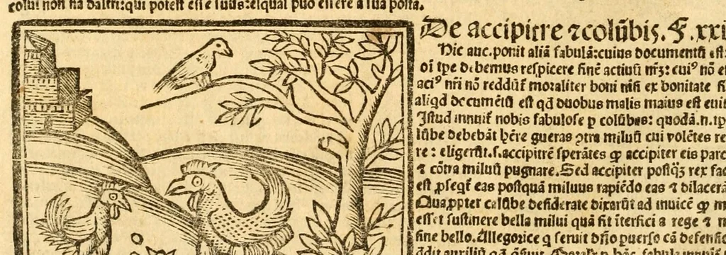 An illustration from Aesopi fabvlae cvm vvlgari interpretatione : et figuris nouissime omni cura, & diligentia emendatae, 1557, leaf 38