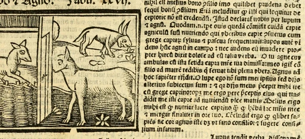 An illustration from Aesopi fabvlae cvm vvlgari interpretatione : et figuris nouissime omni cura, & diligentia emendatae, 1557, leaf 41
