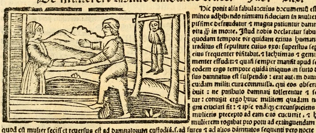 An illustration from Aesopi fabvlae cvm vvlgari interpretatione : et figuris nouissime omni cura, & diligentia emendatae, 1557, leaf 60